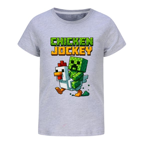 Boys Girls Chicken Jockeys Game Anime Cartoon Graphics Printed Costume Casual Fashion Soft T-Shirts Summer Short Sleeve Shirt Kids Breathable Tops Cotton Tees Clothes Children Birthday Gift 4-13