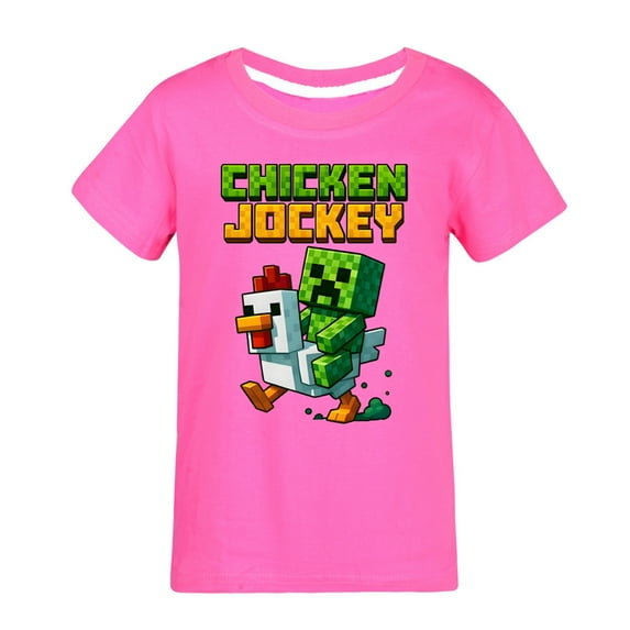 Boys Girls Chicken Jockeys Game Anime Cartoon Graphics Printed Costume Casual Fashion Soft T-Shirts Summer Short Sleeve Shirt Kids Breathable Tops Cotton Tees Clothes Children Birthday Gift 4-13