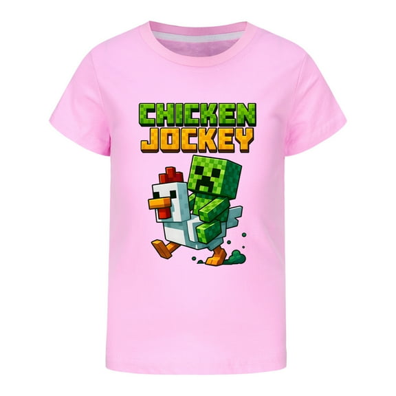 Boys Girls Chicken Jockeys Game Anime Cartoon Graphics Printed Costume Casual Fashion Soft T-Shirts Summer Short Sleeve Shirt Kids Breathable Tops Cotton Tees Clothes Children Birthday Gift 4-13