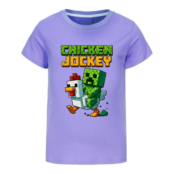 Boys Girls Chicken Jockeys Game Anime Cartoon Graphics Printed Costume Casual Fashion Soft T-Shirts Summer Short Sleeve Shirt Kids Breathable Tops Cotton Tees Clothes Children Birthday Gift 4-13