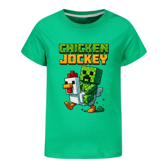 Boys Girls Chicken Jockeys Game Anime Cartoon Graphics Printed Costume Casual Fashion Soft T-Shirts Summer Short Sleeve Shirt Kids Breathable Tops Cotton Tees Clothes Children Birthday Gift 4-13