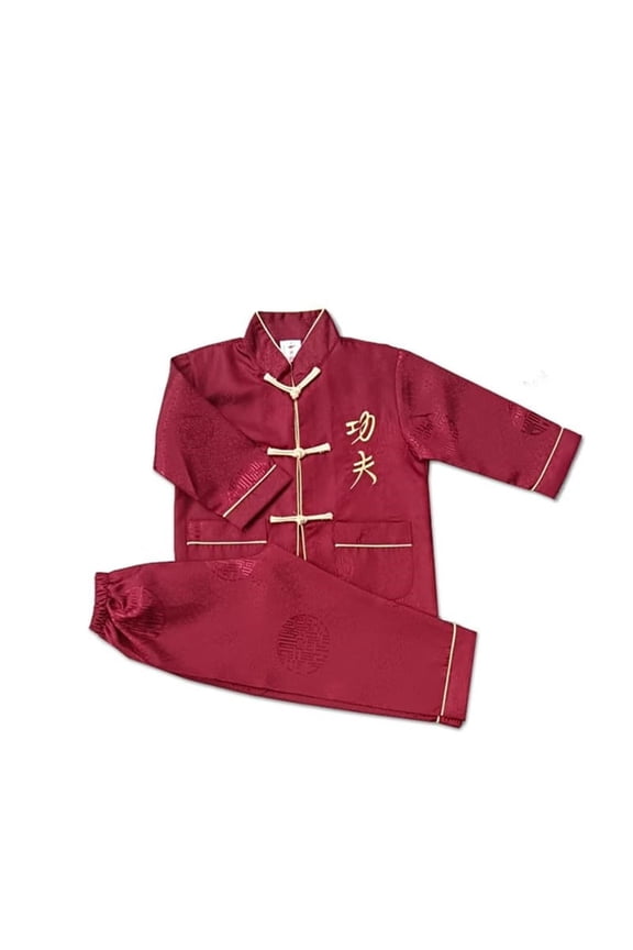 Boys Girls Chinese Traditional Pants Set Teen Button Down Satin ??ilk Shirts ??unar Chinese New Year Cozy Pants Set