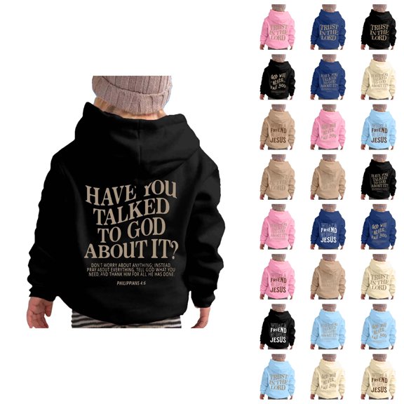 Boys Girls Christian Hoodies Bible Verse Long Sleeve Graphic Hooded Sweatshirt with Pockets Kids Pullover Tops