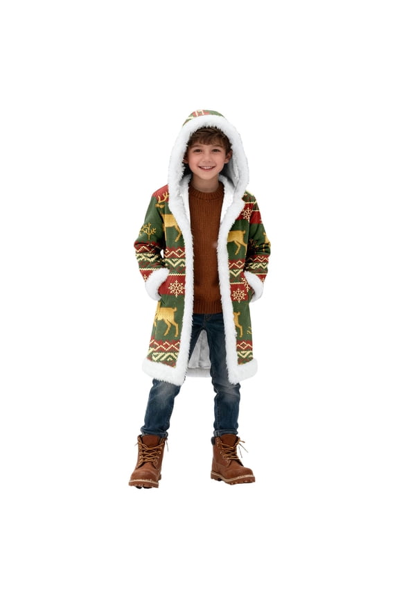 Boys Girls Christmas Print Back Cardigan Kids Teens Warm Knit Sweater With Festive Design Clothes