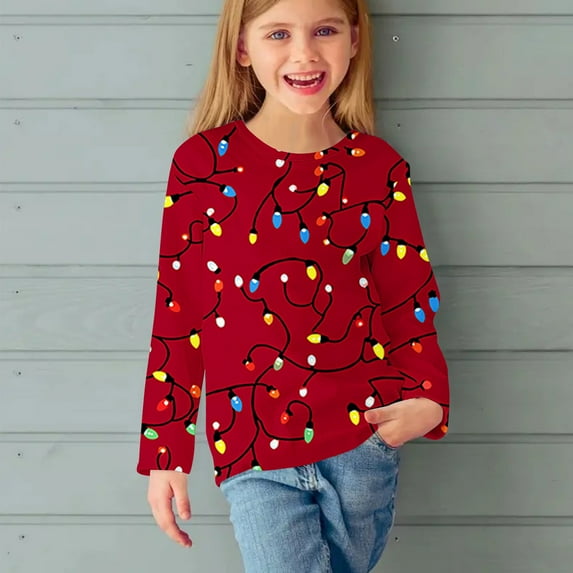 Boys and Girls Christmas Shirts Christmas Tops for Girls Christmas Shirts Kid Boy Girls Long Sleeve Prints Shirts Christmas Crewnecks Tops Dressy Casual Blouses Clothes