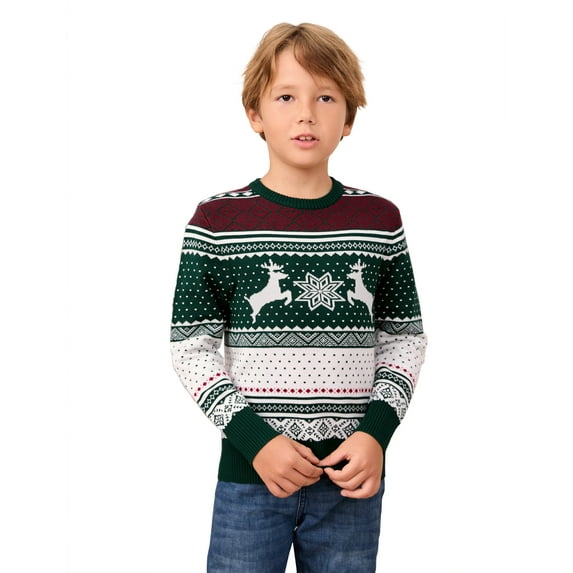 Boys Girls Christmas Sweaters Holiday Unisex Sweater Crewneck Xmas Party Knit Reindeer Snowflakes Pullover