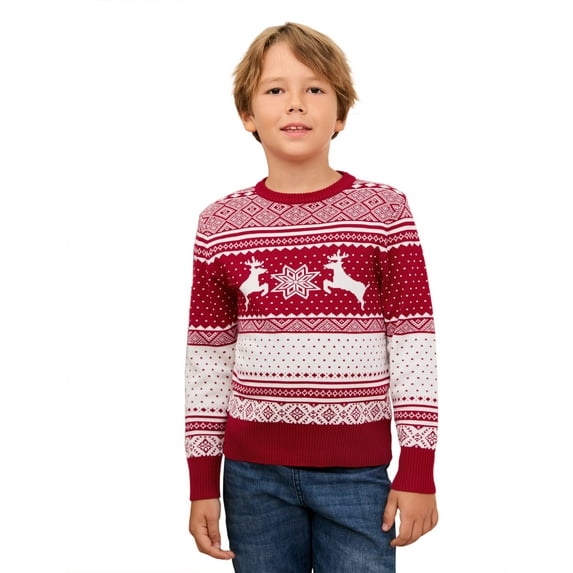 Boys Girls Christmas Sweaters Holiday Unisex Sweater Crewneck Xmas Party Knit Reindeer Snowflakes Pullover