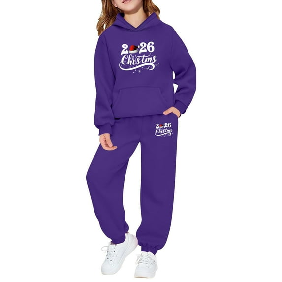 Boys Girls Christmas Sweatsuit Set 2 PC Graphic Casual Long Sleeve Classic Holiday Hoodie and Jogger Sweatpants Girls Sweatshirts Size 11-12 Years