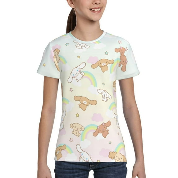 Boys Girls Cinnamoroll Shirt Graphic T-Shirt Crewneck Short Sleeve 3d Colorful Tops Tees