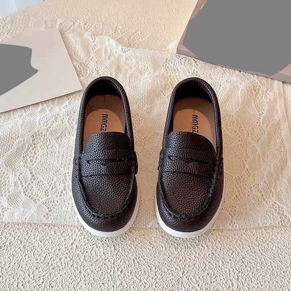 Boys Girls Classic Slip‑On Penny Loafers, Casual Flat Shoes, Lightweight Non‑Slip Kids Dress Shoes