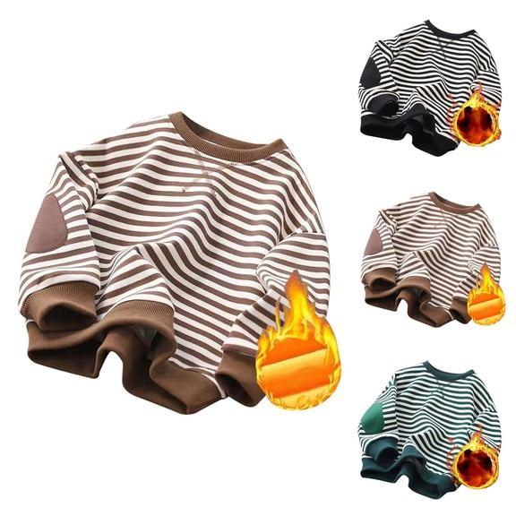 Boys Girls Classic Striped Sweatshirt Crew Neck Long Sleeve Thick Warm Shirt Casual Pullover Tops Sweater Zip Up Hoodie Boys Hoodies