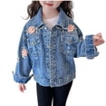 thumbnail image 1 of Boys Girls Collared Denim Long Sleeve Button Cardigan Jacket, Coat With Side Pockets Casual Daily Outerwear for Spring Autumn Medium Little Kids Blue 5-6 Years, 1 of 7