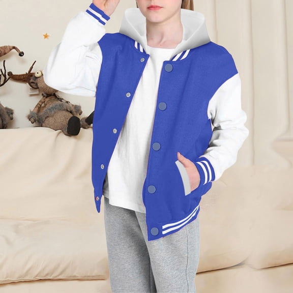 Boys Girls Color Block Baseball Hooded Jacket Long Sleeve Spring Autumn Outerwear Top Coat for Children Youth