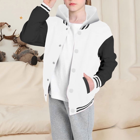 Boys Girls Color Block Baseball Hooded Jacket Long Sleeve Spring Autumn Outerwear Top Coat for Children Youth