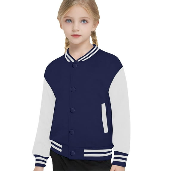 Boys Girls Color Block Baseball Jacket Long Sleeve Sporty Style Lightweight Coat For Spring Autumn Casual Outerwear,Size:13-14 Years