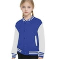 thumbnail image 1 of Boys Girls Color Block Baseball Jacket Plush Lined Long Sleeve Warm Sporty Coat For Autumn Winter Casual Outerwear,Size:8-9 Years, 1 of 4