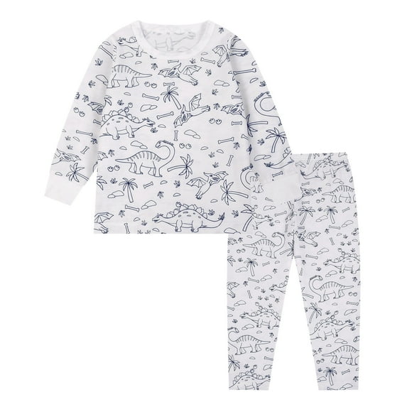 Boys Girls Coloring Pajamas DIY Children's Clothing Long Sleeve Crew Neck Top with Pajamas Pants Cute Cartoon Print Cotton Pajamas That Kids Can Color on DIY Color Kid Pjs by Kids 6-7 Dinosaur Print