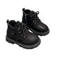 thumbnail image 1 of Boys Girls Combat Ankle Boots Kids Waterproof PU Leather Fall Boots Winter Warm Snow Outdoor Hiking Shoes Toddler Non Texture Soft Durable Walking Bootï¼Color:Black,Size:4.5-5 Years), 1 of 9