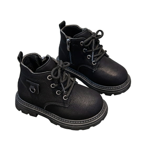Boys Girls Combat Ankle Boots Kids Waterproof PU Leather Fall Boots Winter Warm Snow Outdoor Hiking Shoes Toddler Non Texture Soft Durable Walking Bootï¼Color:Black,Size:9-10 Years)