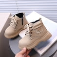 thumbnail image 1 of Boys Girls Combat Ankle Boots Lace Up Side Zipper Booties Kids Winter Comfy Platform Non-Slip Combat Boots Khaki 11 Little Kids, 1 of 7