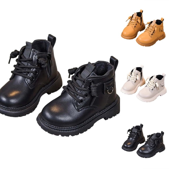 Boys Girls Combat Boots Kids Booties with Side Zipper Lace Up Work Boots Stylish Versatile Slip-resistant & durable for Toddler/Little Kid White 30
