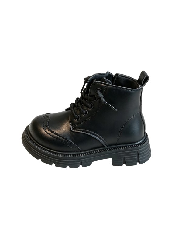 Boys Girls Combat Boots, Lace Up Ankle Boots with Side Zipper Easy On Off, Slip Resistant Durable Outsole, Unisex Footwear for Fall Winter Daily Occasions
