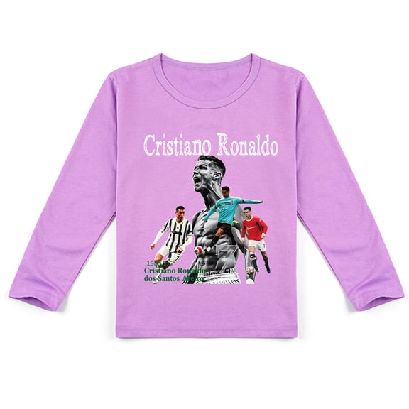 Boys & Girls Comfy Cristiano Ronaldo Long Sleeve T-shirt, Cotton Print for Seasonal Attire