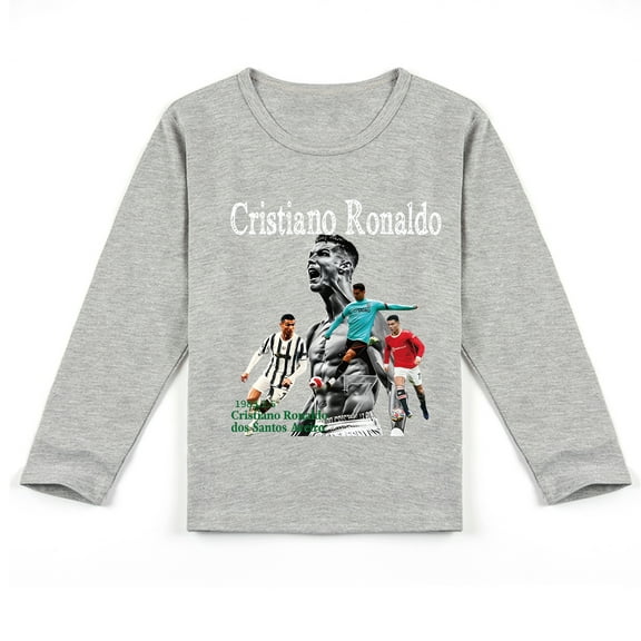 Boys & Girls Comfy Cristiano Ronaldo Long Sleeve T-shirt, Cotton Print for Seasonal Attire