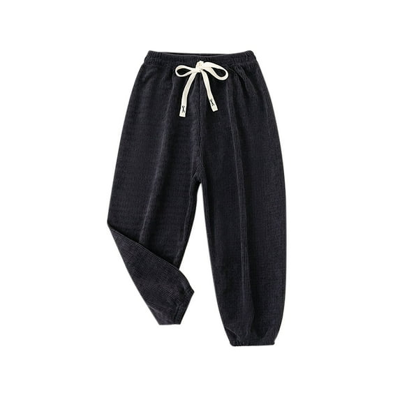 Boys Girls Corduroy Harem Pants for Kids Elastic Waist Joggers Drawstring Fall Sweatpant Trouser 3-9 Years (6-7 Years, Dark Gray)
