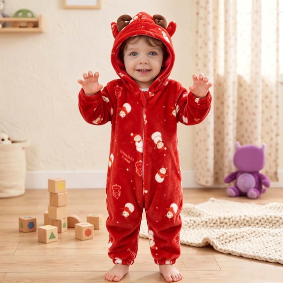 Boys Girls Cosplay Hoodies Jumpsuit Flannel Long Sleeved Zipper Hooded Jumpsuit Homewear Clothes for Halloween Christmas