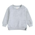 thumbnail image 1 of Boys Girls Cotton Crewneck Sweatshirt Sweater Coat Round Neck Small And Medium Children's Pullover Solid Color Fleece Top Gray 3-4 Years, 1 of 4
