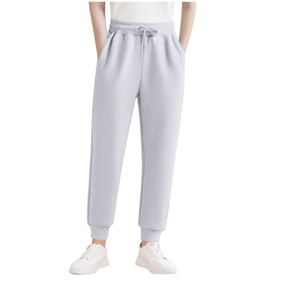 Boys Girls Cotton Jogger Pants Soft Warm Elastic Waisted Sweatpant Joggers with Plush Lining Fall Winter Trousers (14 Years, White 01)