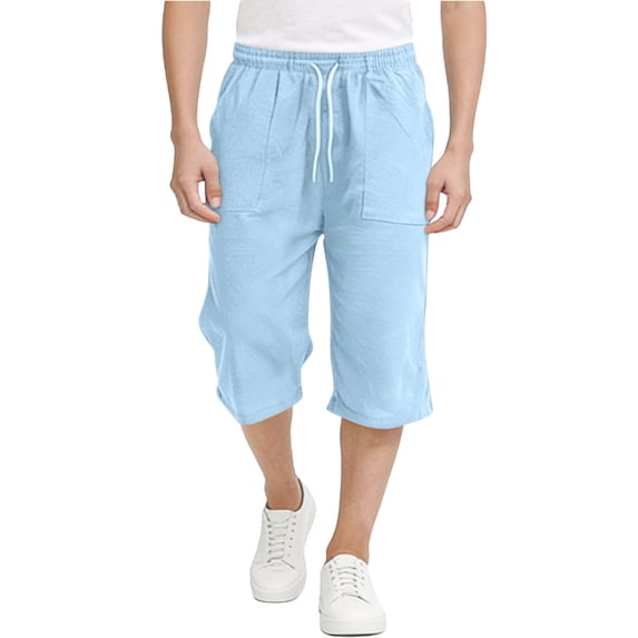 Boys Girls Cotton Linen Capri Pants Elastic Waist Wide Legs Capris with Pockets Loose Workout Copped Pants