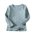 thumbnail image 1 of Boys Girls Cotton Long Sleeve Shirts Solid Color Round Neck Tee Top Basic Undershirts, 1 of 8