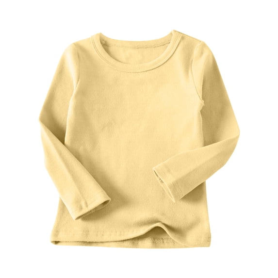 Boys Girls Cotton Long Sleeve Shirts Solid Color Round Neck Tee Top Basic Undershirts