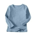 thumbnail image 1 of Boys Girls Cotton Long Sleeve Shirts Solid Color Round Neck Tee Top Basic Undershirts, 1 of 8