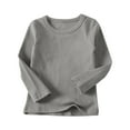 thumbnail image 1 of Boys Girls Cotton Long Sleeve Shirts Solid Color Round Neck Tee Top Basic Undershirts, 1 of 8