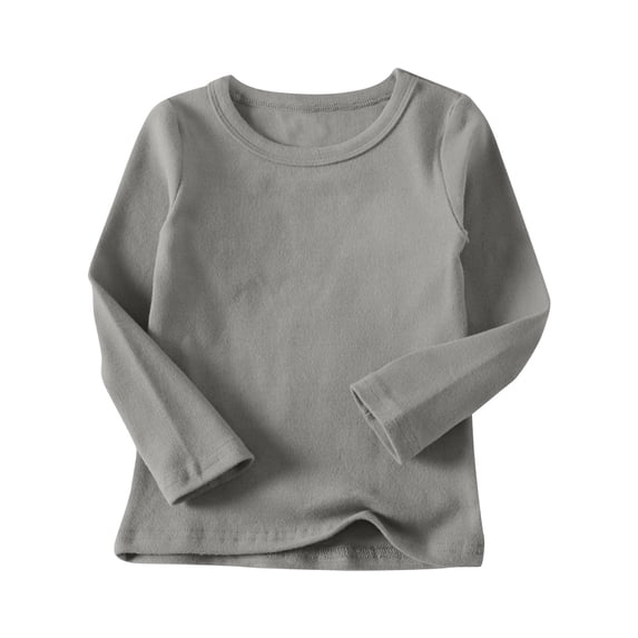 Boys Girls Cotton Long Sleeve Shirts Solid Color Round Neck Tee Top Basic Undershirts