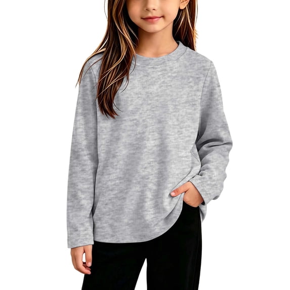Boys Girls Cotton Long Sleeve T Shirt Kids Plain Basic Girls Tops Gray 1-2 Years