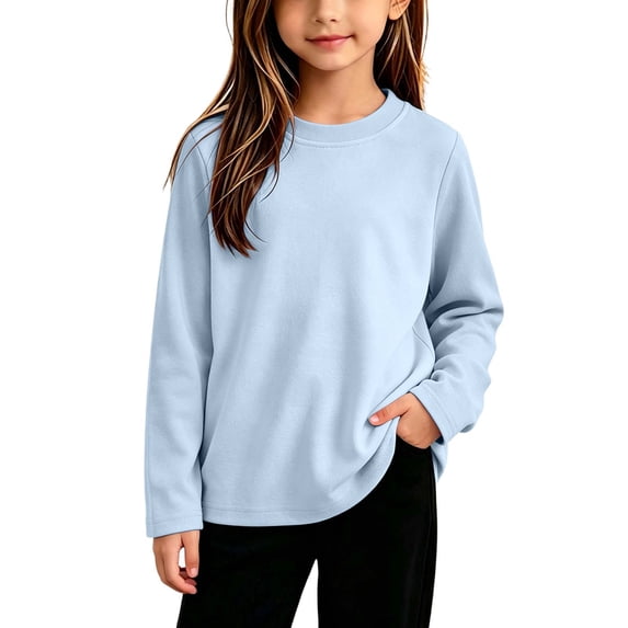 Boys Girls Cotton Long Sleeve T Shirt Kids Plain Basic Girls Tops Light Blue 4-5 Years