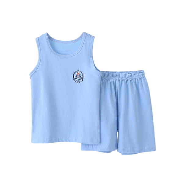 Boys Girls Cotton Outfits Sleeveless Tank Top and Shorts Set Summer Cozy Lounge Sets Blue 9-10Years