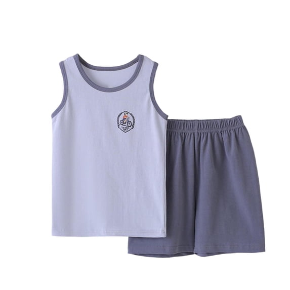 Boys Girls Cotton Outfits Sleeveless Tank Top and Shorts Set Summer Cozy Lounge Sets Gray 14-16Years