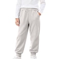 thumbnail image 1 of Boys Girls Cotton Sweatpants with Pockets Elastic Waist Drawstring Sports Outdoor Hiking Joggers Kids School Uniform Lightweight Cuffed Pants Beige 12-13 Years, 1 of 8