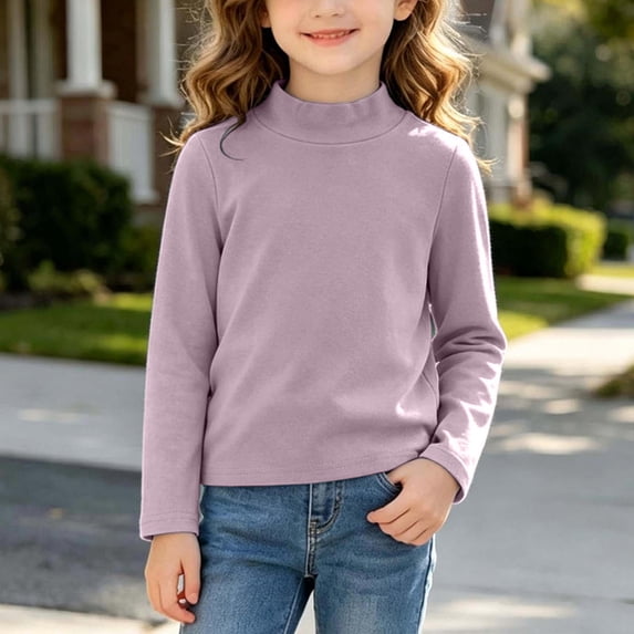 Boys Girls Cotton T Shirts Kids Crewneck Tops Comfort Long Sleeve Basic Tees Purple 2-3 Years