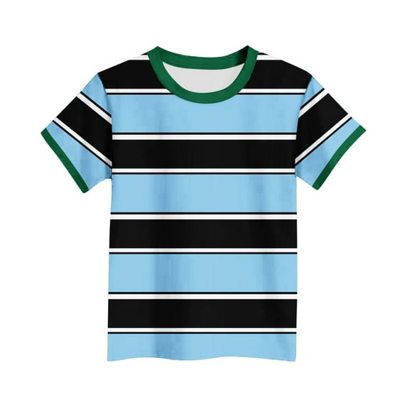 Boys Girls Cotton T-Shirts Short Sleeve Striped Colorblock Crew Neck Tee Toddlers Kids Casual Summer Tops (14-15 Years, Light Blue)