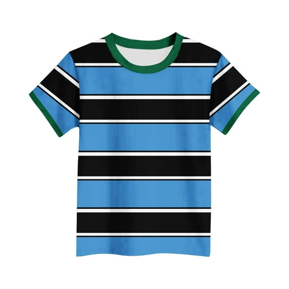 Boys Girls Cotton T-Shirts Short Sleeve Striped Colorblock Crew Neck Tee Toddlers Kids Casual Summer Tops (3-4 Years, Blue)