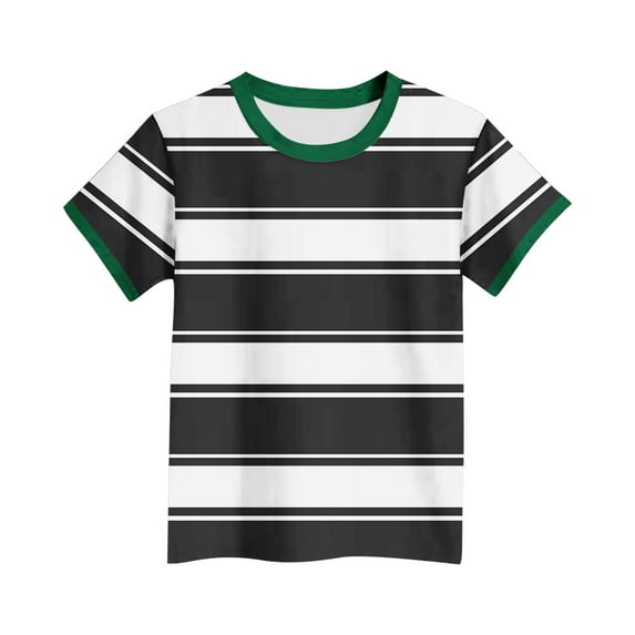 Boys Girls Cotton T-Shirts Short Sleeve Striped Colorblock Crew Neck Tee Toddlers Kids Casual Summer Tops (5-6 Years, Black)