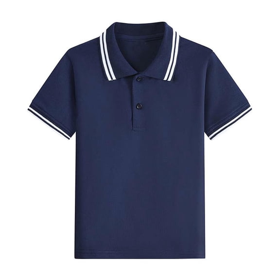 Boys Girls Cotton Tops with Collar Buttons Short Sleeve Casual Spring Summer T-shirts School Uniform Golf Clothes (3-4 Years, Navy)