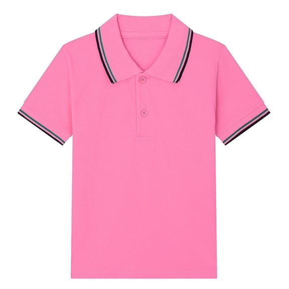 Boys Girls Cotton Tops with Collar Buttons Short Sleeve Casual Spring Summer T-shirts School Uniform Golf Clothes (9 Years, Pink)