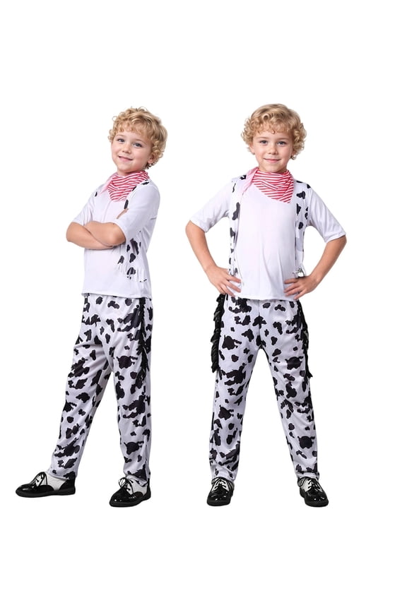 Boys Girls Cow Print Western Cowboy Role Play Dress Up Set Party White 5 Y-7 Y
